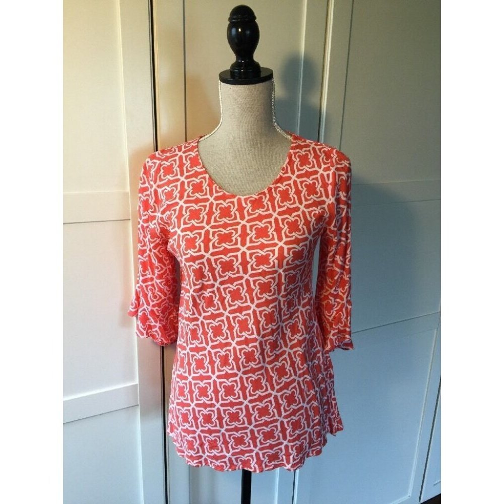 ESCAPADA Ladies Salmon White Ruffle Sleeve Top Blo